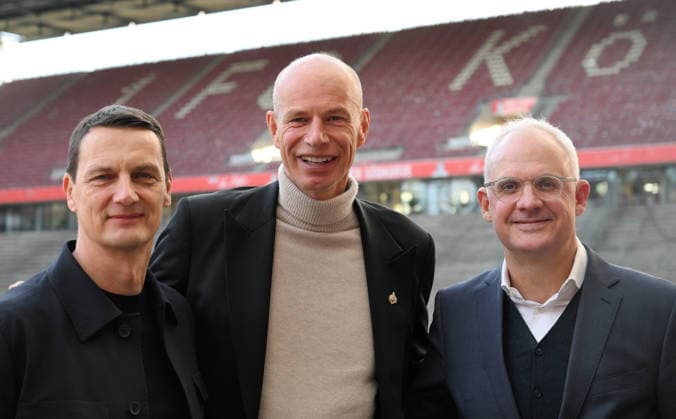 01.12.2025, xophax, Fussball 1.Bundesliga, 1.FC Koeln, Pressekonferenz : FC Vorstand 1.FC Köln : v.l.n. rechts : Ulf Sobek , Jörn Stobbe und Jörg Alvermann Koeln