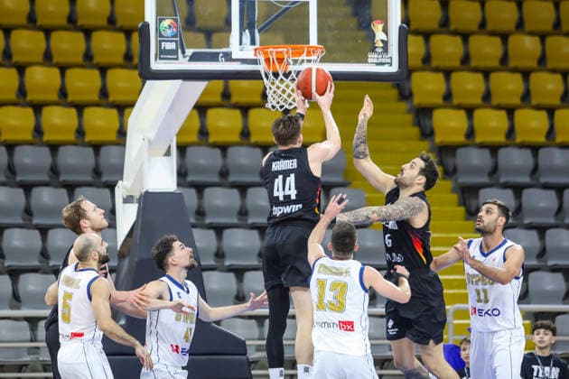 FIBA World Cup Qualifiers : Cyprus vs Germany DAVID KRAMER of Germany takes a rebound. Cyprus plays vs Germany for the Group E of the FIBA Basketball World Cup European Qualifiers, at Spyros Kyprianou Arena, Limassol, Cyprus, on Dec. 1, 2025.. Cyprus plays vs Germany for the Group E of the FIBA Basketball World Cup European Qualifiers, at Spyros Kyprianou Arena, Limassol, Cyprus, on Dec. 1, 2025. Limassol Cyprus Copyright: xKOSTASxPIKOULASx