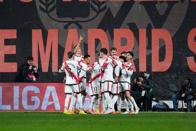 December 1, 2025, Madrid, Madrid, Spain: Nobel Mendy of Rayo Vallecano celebrates a goal with teammates during the Spanish League, LaLiga EA Sports, football match played between Rayo Vallecano and Valencia CF at Estadio de Vallecas on December 01, 2025, in Madrid, Spain. Madrid Spain - ZUMAa181 20251201_zaa_a181_164 Copyright: xDennisxAgyemanx