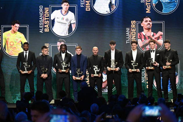 Milan, AIC Football Gala 2025 - Lautaro Martinez, Moise Kean, Nicolò Barella, Scott McTominay, Alessandro Bastoni, Amir Rrahmani, Denzel Dumfries, Federico Dimarco, Mile Svilar  Copyright: xManuekexMangiarottix xipa-agency.netx xMangiarotti Terenghix IPA_Agency_IPA68610847  Copyright: xIMAGO ManuekexMangiarottix xipa-agency.netx xIMAGO IndependentxPhotoxAgencyxInt.x IPA_Agency_IPA68610847