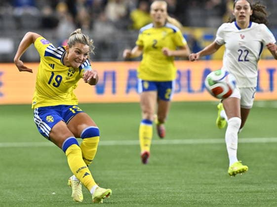 STOCKHOLM, SWEDEN 20251202 Sweden s Johanna Rytting Kaneryd and France s Kessya Bussy during the Nations League bronze medal match between Sweden and France at 3Arena on Tuesday evening. STOCKHOLM SWEDEN x10030x