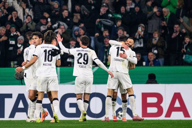 MOENCHENGLADBACH, GERMANY - 2 DECEMBER, 2025: Franck Honorat, Haris Tabakovic, goal - The DFB Pokal, German Cup, match Borussia vs St.Pauli at Borussia Park.  Copyright: xVitaliixKliuievx