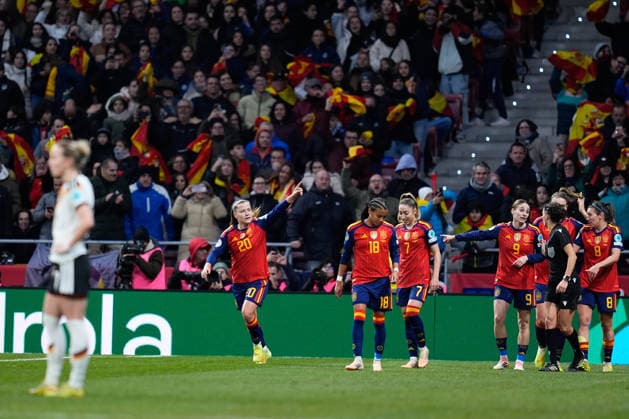 December 2, 2025, Madrid, Madrid, Spain: Claudia Pina of Spain celebrates a goal during the UEFA Women s Nations League 2025 final second leg match between Spain and Germany at Riyadh Air Metropolitano stadium on December 02, 2025 in Madrid, Spain. Madrid Spain - ZUMAa181 20251202_zaa_a181_099 Copyright: xDennisxAgyemanx