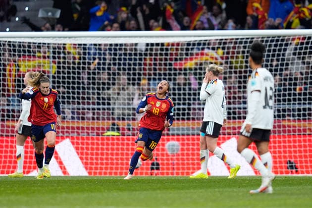 December 2, 2025, Madrid, Madrid, Spain: Vicky Lopez of Spain celebrates a goal during the UEFA Women s Nations League 2025 final second leg match between Spain and Germany at Riyadh Air Metropolitano stadium on December 02, 2025 in Madrid, Spain. Madrid Spain - ZUMAa181 20251202_zaa_a181_118 Copyright: xDennisxAgyemanx