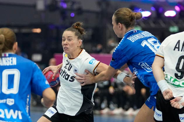 Emily Vogel (Germany) und Pernille Brandenborg (Faroe Islands) battle for the ball during the 27th IHF Women s Handball World Championship, WM, Weltmeisterschaft - Main Round match between Germany and Faroe Islands at Westfalenhalle on December 2, 2025 in Dortmund, Germany. (Photo by Alex Gottschalk DeFodi Images)