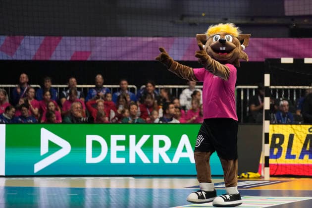Mascot Hanni is seen during the 27th IHF Women s Handball World Championship, WM, Weltmeisterschaft - Main Round match between Germany and Faroe Islands at Westfalenhalle on December 2, 2025 in Dortmund, Germany. (Photo by Alex Gottschalk DeFodi Images)
