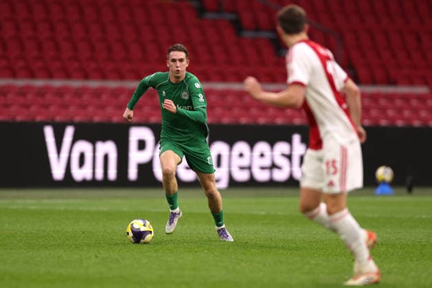 David van der Werff of FC Groningen during the match AFC Ajax Amsterdam vs FC Groningen at the Johan Cruijff ArenA for the Dutch Vriendenloterij Eredivisie season 2025-2026 in AMSTERDAM, Netherlands on 1 december 2025, (photo by Peter Lous EYE4images DeFodi Images)