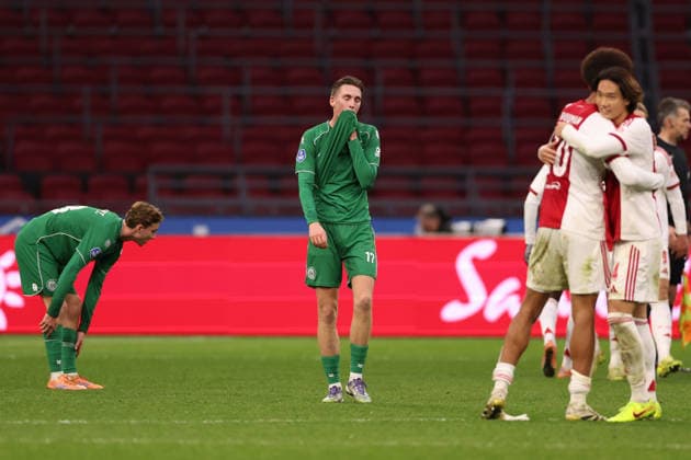 David van der Werff of FC Groningen during the match AFC Ajax Amsterdam vs FC Groningen at the Johan Cruijff ArenA for the Dutch Vriendenloterij Eredivisie season 2025-2026 in AMSTERDAM, Netherlands on 1 december 2025, (photo by Peter Lous EYE4images DeFodi Images)