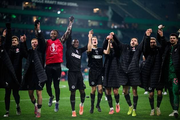 MOENCHENGLADBACH, GERMANY - 2 DECEMBER, 2025: Ricky Jade-Jones, Abdoulie Ceesay, Martijn Kaars and players aftermatch - The DFB Pokal, German Cup, match Borussia vs St.Pauli at Borussia Park.  Copyright: xVitaliixKliuievx