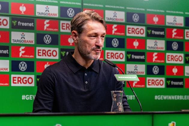02.12.2025, Borussia Dortmund vs. Bayern 04 Leverkusen, DFB Pokal, Achtelfinale Niko Kovac (Borussia Dortmund, Trainer) und Kasper Hjulmand bei der Pressekonferenz Wichtiger Hinweis: Gemaess den Vorgaben der DFL Deutsche Fussball Liga bzw. des DFB Deutscher Fussball-Bund ist es untersagt, in dem Stadion und oder vom Spiel angefertigte Fotoaufnahmen in Form von Sequenzbildern und oder videoaehnlichen Fotostrecken zu verwerten Copyright: xBahhoxKarax