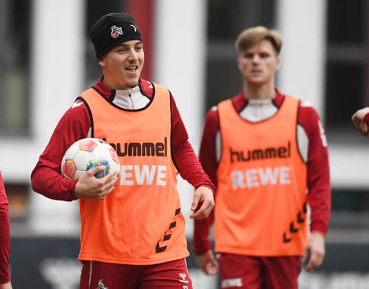 03.12.2025, xophax, Fussball 1.Bundesliga Saison 2025 2026 1.FC Köln ,Training Said El Mala ( 1.FC Köln ) , links und Marius Bülter ( 1.FC Köln ) Köln