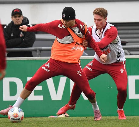 03.12.2025, xophax, Fussball 1.Bundesliga Saison 2025 2026 1.FC Köln ,Training Said El Mala ( 1.FC Köln ) , links und Sebastian Sebulonsen ( 1.FC Köln ) Köln