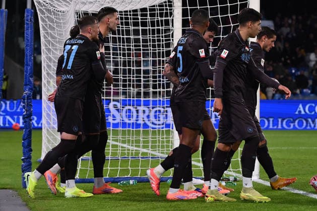 Lorenzo Lucca of S.S.C. Napoli celebrates after scoring the goal of 1-0 during the round of 16 of the Coppa Italia Frecciarossa between S.S.C. Napoli and Cagliari Calcio at the Diego Armando Maradona Stadium on December 3, 2025 in Naples, Italy.  Copyright: xDomenicoxCippitelli IPAxSportx xipa-agency.netx xx IPA_68694118 IPA_Agency_IPA68694118