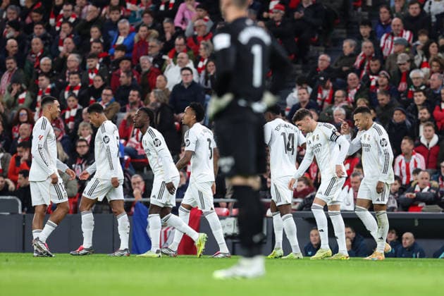 December 3, 2025, Bilbao, Vizcaya, Spain: Kylian Mbappe of Real Madrid CF celebrates a goal during the Spanish League, LaLiga EA Sports, football match played between Athletic Club de Bilbao and Real Madrid at San Mames stadium on December 03, 2025 in Bilbao, Spain. Bilbao Spain - ZUMAa181 20251203_zaa_a181_018 Copyright: xIrinaxR.xHipolitox