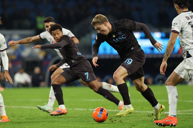 Napoli™s Rasmus Hojlund during the round of 16 Frecciarossa Italian Cup 2025 2026 soccer match between Napoli and Cagliari at Maradona Stadium in Naples, south Italy - December 3, 2025. - Soccer  Copyright: xAlessandroxGarofalo LaPressex