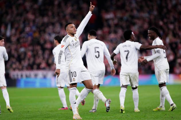 LA LIGA EA Sports -Athletic Club vs Real Madrid BILBAO, SPAIN - December 3:Kylian Mbappe of Real Madrid celebrates a goal during the La Liga 2025 26 match between Athletic Club and Real Madrid at San Mames Stadium. (Photo by Guille Martinez f22photo) Bilbao San Mames Stadium Spain Copyright: xGuillermoxMartinezx