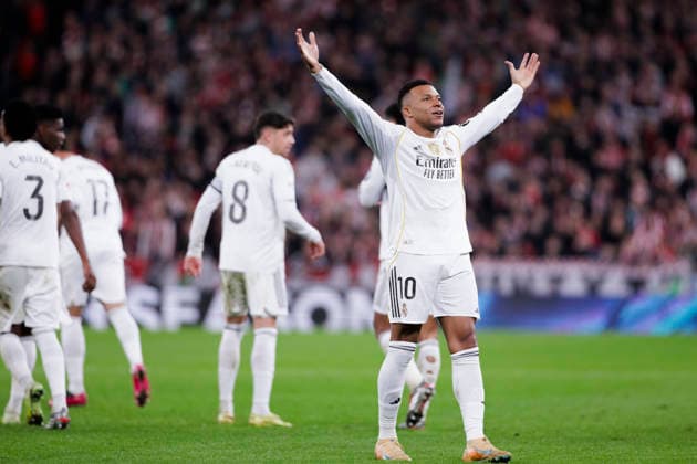 LA LIGA EA Sports -Athletic Club vs Real Madrid BILBAO, SPAIN - December 3:Kylian Mbappe of Real Madrid celebrates a goal during the La Liga 2025 26 match between Athletic Club and Real Madrid at San Mames Stadium. (Photo by Guille Martinez f22photo) Bilbao San Mames Stadium Spain Copyright: xGuillermoxMartinezx