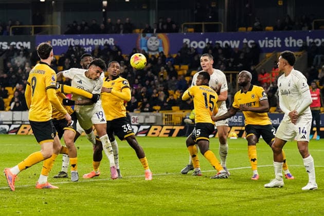 Wolverhampton, England, 3rd December 2025. Igor Jesus of Nottingham Forest scores a goal to make it 0-1 but is later ruled out as Dan Ndoye of Nottingham Forest is in an offside position during the Wolverhampton Wanderers vs Nottingham Forest Premier League match at Molineux, Wolverhampton. Picture credit should read: Andrew Yates Sportimage EDITORIAL USE ONLY. No use with unauthorised audio, video, data, fixture lists, club league logos or live services. Online in-match use limited to 120 images, no video emulation. No use in betting, games or single club league player publications. SPI_036_AY_WOL_vs_NFO SPI-4341-0036