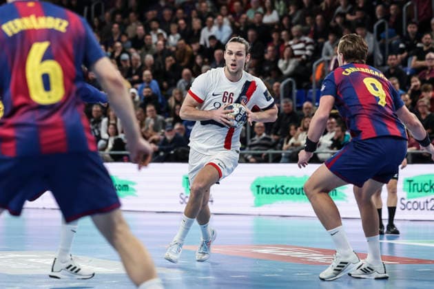 December 3, 2025, Barcelona, Barcelona, SPAIN: Noah Gaudin of Paris Saint-Germain in action during the EHF Champions League handball match played between FC Barcelona, Barca and Paris Saint-Germain at Palau Blaugrana on December 03, 2025 in Barcelona, Spain. Barcelona SPAIN - ZUMAa181 20251203_zaa_a181_170 Copyright: xJavierxBorregox