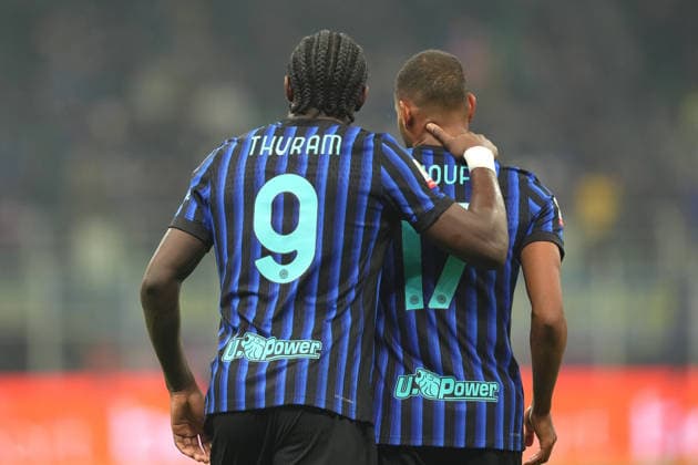 Inter Milan s Marcus Thuram celebrates after scoring 3-0 , Inter Milan s Andy Diouf during the Frecciarossa Italian Cup 2025 2026 soccer match between Inter and Venezia at the San Siro Stadium in Milan , north Italy - Wednesday , December 03 , 2025. - Soccer .  Copyright: xSpada LaPressex