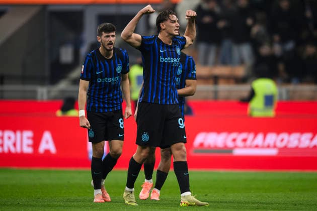 FC Internazionale v Venezia FC - Coppa Italia Francesco Pio Esposito of FC Internazionale celebrates after scoring a goal during the Coppa Italia football match between FC Internazionale and Venezia FC. Milan Italy Copyright: xNicolòxCampox