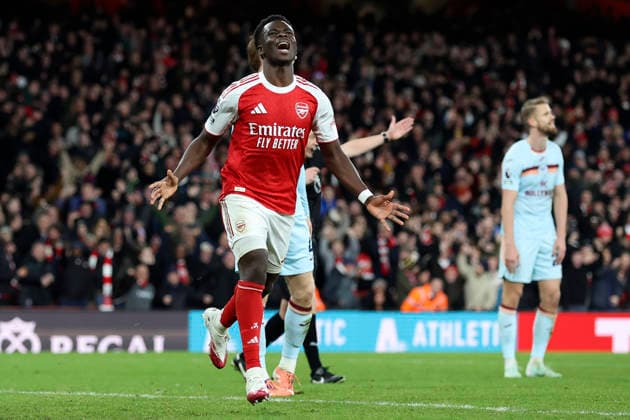Arsenal v Brentford - Premier League Bukayo Saka of Arsenal celebrates 2nd goal during the Premier League match between Arsenal and Brentford at Emirates Stadium on December 3, 2025 in London, England. London Emirates Stadium England United Kingdom Copyright: xNigelxFrench Sportsphoto APLx 14143780