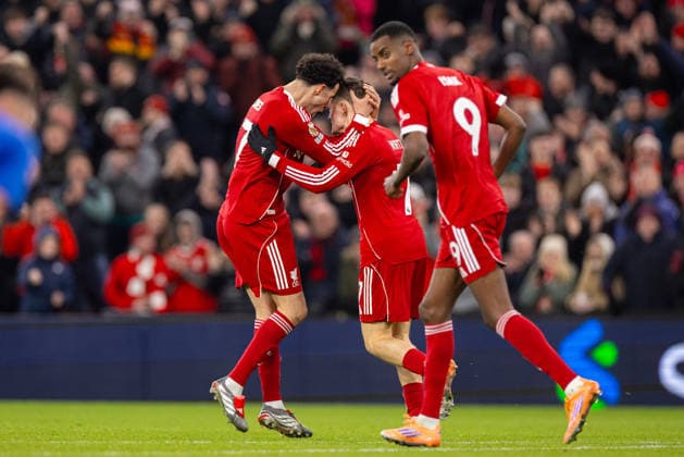 Football - FA Premier League - Liverpool FC v Sunderland AFC LIVERPOOL, ENGLAND - Wednesday, December 3, 2025: Liverpool s Florian Wirtz celebrates with team-mate Curtis Jones (L) after scoring Liverpool s first and equalising goal during the FA Premier League match between Liverpool FC and Sunderland AFC at Anfield. (Photo by David Rawcliffe Propaganda) LIVERPOOL Anfield MERSEYSIDE ENGLAND  Copyright: xDavidxRawcliffex P2025-12-03-Liverpool_Sunderland-91