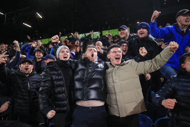Leeds United v Chelsea 03 December 2025, Leeds - Premier League Football - Leeds United v Chelsea - Leeds United fans celebrate their 3rd goal - (photo by Daniel Chesterton) Leeds UK Copyright: xDanielxChestertonxOffside