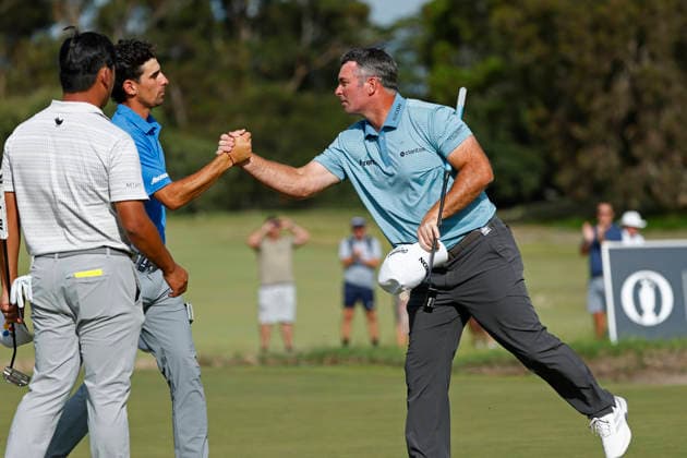 GOLF AUSTRALIAN OPEN, Ryan Fox (right) of New Zealand completes his round during Round One of the Australian Open Golf tournament at the Royal Melbourne Golf Club in Melbourne, Thursday, December 4, 2025. ( NO ARCHIVING, EDITORIAL USE ONLY MELBOURNE VICTORIA AUSTRALIA  Copyright: xCONxCHRONISx 20251204198361656232