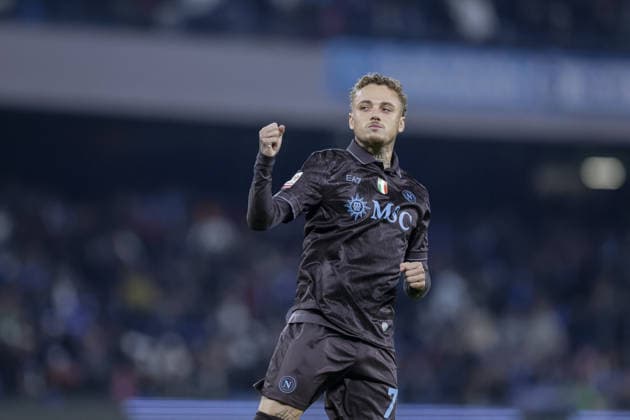 CALCIO - Coppa Italia - SSC Napoli vs Cagliari Calcio Napoli s Dutch midfielder Noa Lang celebrates after scoring a goal on penalty kick during Coppa Italia round of 16 soccer match between SSC Napoli vs Cagliari at the Diego Armando Maradona Stadium in Naples, on December 03, 2025. Naples Italy  Copyright: xIPAxSport ABACAx