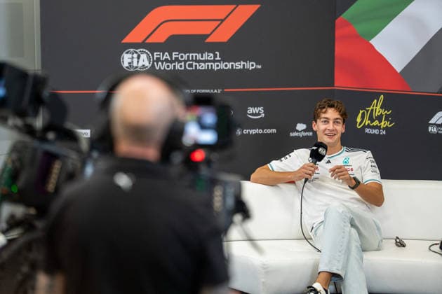 Abu Dhabi Grand Prix 2025 - Previews George Russell (Gbr) of Mercedes-AMG Petronas F1 Team 63 on Thursday (Media day) during the Formula 1 Etihad Airways Abu Dhabi Grand Prix 2025 at the Yas Marina Circuit on December 4, 2025 . Photo by Photo by Antoine Lapeyre ABACAPRESS.COM Abu Dhabi United Arab Emirates  Copyright: xLapeyrexAntoine ABACAx