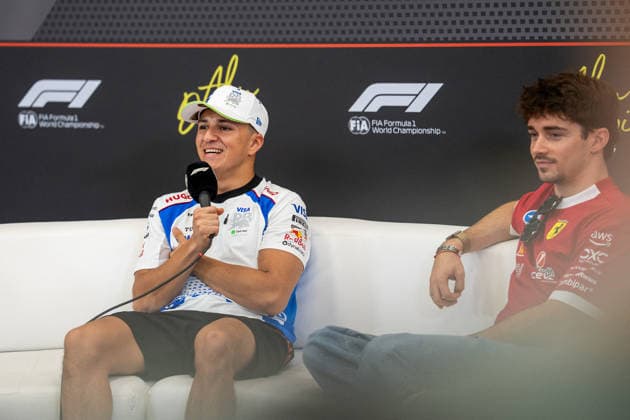 Abu Dhabi Grand Prix 2025 - Previews Charles Leclerc (Mon) of Scuderia Ferrari 16, Isack Hadjar (Fra) of Racing Bulls (RB) 6 on Thursday (Media day) during the Formula 1 Etihad Airways Abu Dhabi Grand Prix 2025 at the Yas Marina Circuit on December 4, 2025 . Photo by Photo by Antoine Lapeyre ABACAPRESS.COM Abu Dhabi United Arab Emirates  Copyright: xLapeyrexAntoine ABACAx