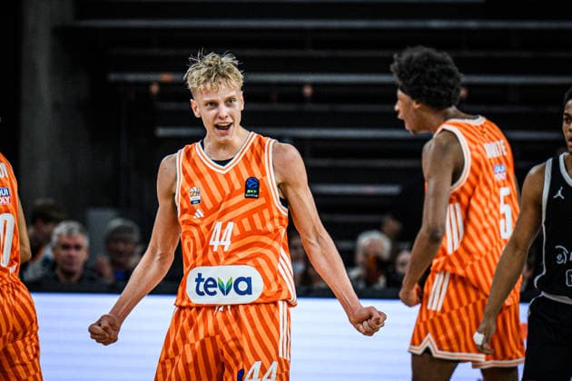 Teo Milicic (ratiopharm ulm) gestures during the Basketball Eurocup match between ratiopharm ulm and Dolomiti Energia Trento at ratiopharm Arena on December 4, 2025 in Neu-Ulm, Germany. (Photo by Harry Langer DeFodi Images)