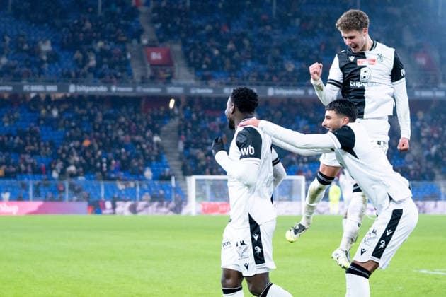 04 12 2025, Basel, St. Jakob-Park, Swiss Cup: FC Grand-Saconnex - FC Basel, celebrates after scoring Basel St. Jakob-Park Basel Switzerland Copyright: xJustPictures.ch PascalxvonxBürenx jp-en-PaVoB-_PVB4811-1