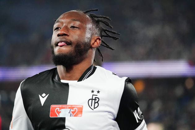04.12.2025 Basel Schweiz .Fussball Herren Saison 2025 2026 Cup FC Basel - FC Grand-Saconnex. Bild Torjubel Totschuetze Bnie Traore (FC Basel) Aktion Jubel