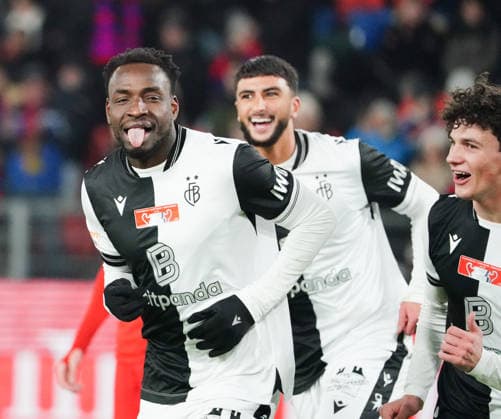 04.12.2025 Basel Schweiz .Fussball Herren Saison 2025 2026 Cup FC Basel - FC Grand-Saconnex. Bild Torjubel Totschuetze Philip Otele (FC Basel) Aktion Jubel