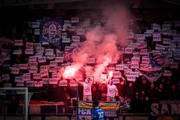 Genk s supporters pictured during a soccer game between KRC Genk and RSC Anderlecht, in the 1 8 final of the Croky Cup Belgian cup, Thursday 04 December 2025 in Genk. JILLxDELSAUX  x146504643x