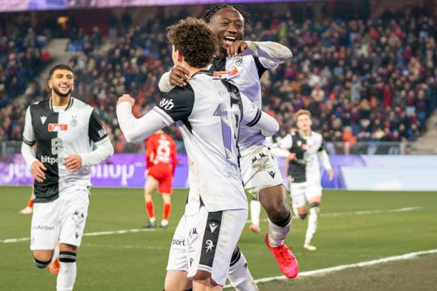 04 12 2025, Basel, St. Jakob-Park, Swiss Cup: FC Grand-Saconnex - FC Basel, celebrates after scoring from Philip Otele (7 Basel) Basel St. Jakob-Park Basel Switzerland Copyright: xJustPictures.ch PascalxvonxBürenx jp-en-PaVoB-_PVB4824A-1