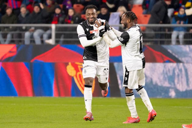 04 12 2025, Basel, St. Jakob-Park, Swiss Cup: FC Grand-Saconnex - FC Basel, Philip Otele (7 Basel) celebrates after scoring Basel St. Jakob-Park Basel Switzerland Copyright: xJustPictures.ch PascalxvonxBürenx jp-en-PaVoB-_PVB4776B-1