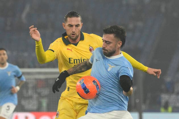 Lazio™s Mario Gila and AC Milan s Adrien Rabiot during the Italian Cup round of 16 soccer match between SS Lazio and AC Milan at Rome s Olympic Stadium, Italy. Thursday, December 04, 2025. Soccer  Copyright: xFabrizioxCorradetti LaPressex