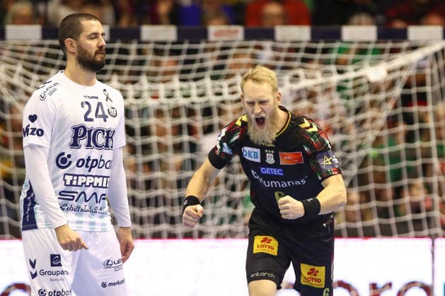 04.12.2025, xtgx, Handball, EHF Champions League, SC Magdeburg - Pick Szeged v.l. Matthias Musche (Magdeburg, 6) Jubel, Torjubel, jubelt ueber das Tor, celebrate the goal, celebration Magdeubrg