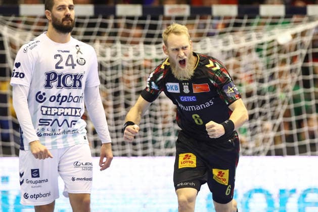 04.12.2025, xtgx, Handball, EHF Champions League, SC Magdeburg - Pick Szeged v.l. Matthias Musche (Magdeburg, 6) Jubel, Torjubel, jubelt ueber das Tor, celebrate the goal, celebration Magdeubrg