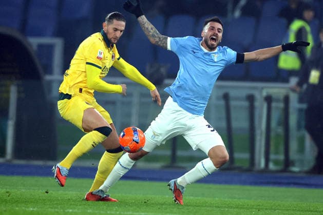CALCIO - Coppa Italia - SS Lazio vs AC Milan Rome, Italy - December 4, 2025: Adrien Rabiot of Milan, Mario Gila Fuentes of Lazio seen in action during the Coppa Italia 2025-2026 round of 16 - football match between SS Lazio vs AC Milan at Olympic Stadium. Rome Italy  Copyright: xIPAxSport ABACAx