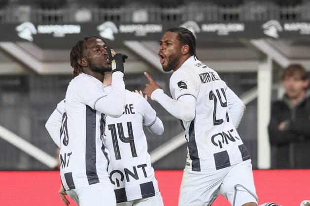 Sport Bilder des Tages Charleroi s Mardochee Nzita Theto celebrates after scoring during a soccer game between Sporting Charleroi and KV Mechelen, in the 1 8 final of the Croky Cup Belgian cup, Thursday 04 December 2025 in Charleroi. BRUNOxFAHY  x146531840x