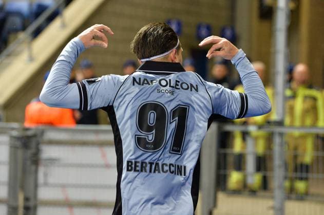 Anderlecht s Adriano Bertaccini celebrates after scoring during a soccer game between KRC Genk and RSC Anderlecht, in the 1 8 final of the Croky Cup Belgian cup, Thursday 04 December 2025 in Genk. JILLxDELSAUX  x146537660x