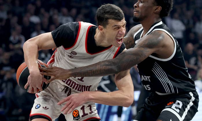 Sport Bilder des Tages Partizan v Bayern, Euroleague basketball, season 2025 2026, round 14 Belgrade, Serbia. 4th Dec, 2025. Bayern s Vladimir Lucic vies with Partizan s Shake Milton during Euroleague basketball match between Partizan and Bayern Munich on December 4. 2025. in Belgrade, Serbia. Belgrade Serbia Copyright: xPedjaxMilosavljevic STARSPORTx