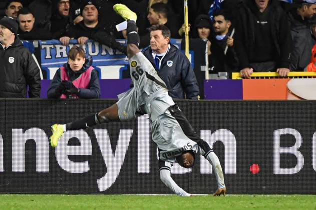 Anderlecht s Ibrahim Kanate celebrates after scoring during a soccer game between KRC Genk and RSC Anderlecht, in the 1 8 final of the Croky Cup Belgian cup, Thursday 04 December 2025 in Genk. JILLxDELSAUX  x146548613x