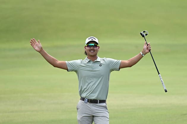GOLF AUSTRALIAN OPEN, Min Woo Lee of Australia reacts on the 6th hole in round two of the Australian Open Golf tournament at the Royal Melbourne Golf Club in Melbourne, Friday, December 5, 2025. ( NO ARCHIVING, EDITORIAL USE ONLY MELBOURNE VICTORIA AUSTRALIA  Copyright: xJAMESxROSSx 20251205137684171125