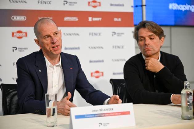 PC announcing Alpecin - Premier Tech - 05 12 2025 ANTWERPEN, BELGIUM - DECEMBER 05 : Roodhooft Christoph (BEL) Sports Director of Alpecin-Deceuninck, Roodhooft Philip (BEL) General manager of Alpecin-Deceuninck and Belanger Jean, President of Premier Tech talking to the press during a press conference, PK, Pressekonferenz announcing Premier Tech as new partner and transfer news in the Crelan - headquarters Antwerpen on December 05, 2025 in Antwerpen, Belgium, 05 12 2025 Antwerpen Belgium  Copyright: xNicoxVereeckenx