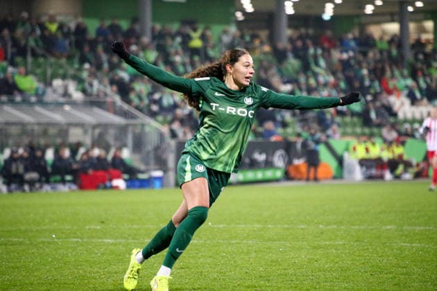 Deutschland: Frauen-Bundesliga 2025 26, 12. Spieltag - VfL Wolfsburg VS SC Freiburg - AOK Stadion (Wolfsburg): Torjubel Kessya Bussy (VfL Wolfsburg Frauen, 19) Copyright: xAymanxAlahmedx